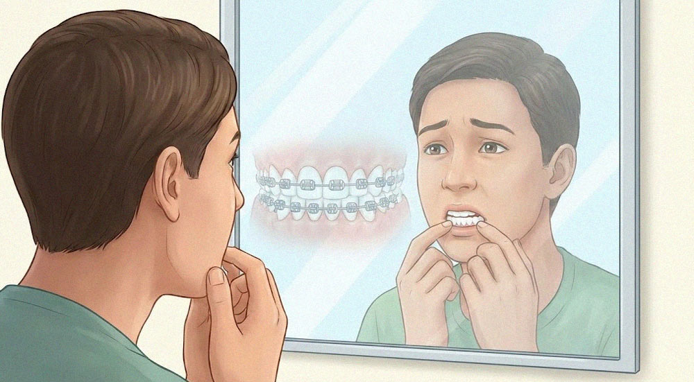 نگرانی بیمار از دیده شدن سیم ارتودنسی هنگام نگاه در آینه