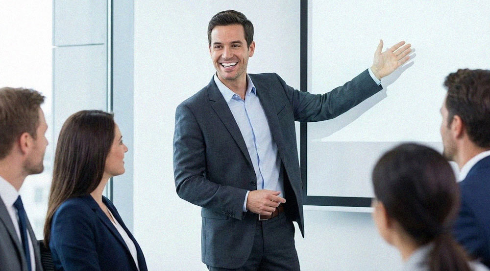 لبخند با اعتماد به نفس و ارتودنسی نامرئی در جلسه کاری