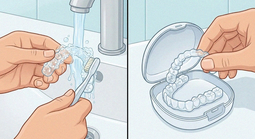 راهنمای تصویری نحوه صحیح شستن الاینر شفاف با مسواک
